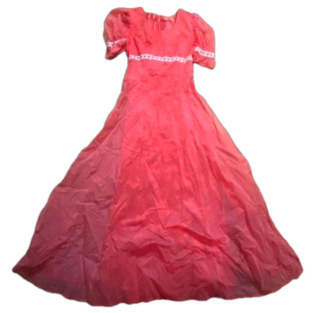 Vintage Red & White Swiss Dot Maxi Dress With White Lace, Size Small 4-6